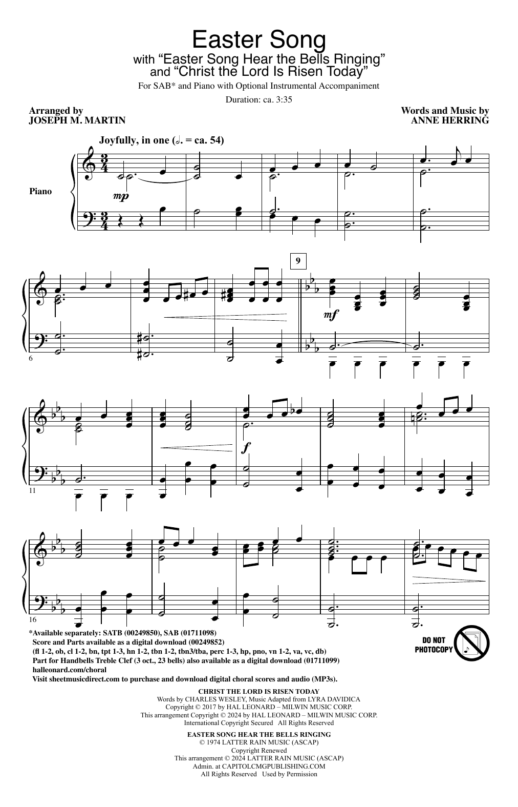 Produktbild zu: Easter Song Hear The Bells Ringing (arr. Joseph M. Martin)