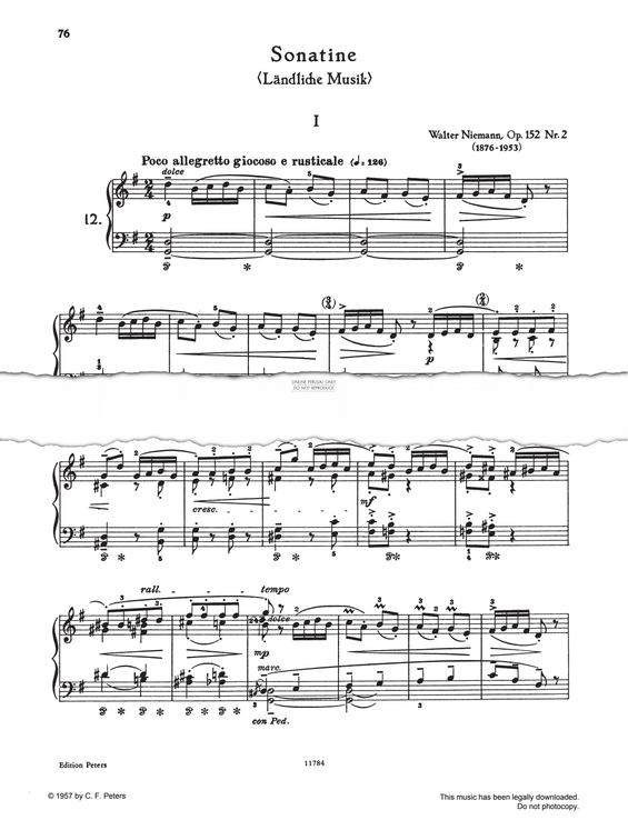 Produktgalerie: Seite 1 von 1 Sonatina G-major, Op. 152, No. 2, Walter Niemann, Klavier