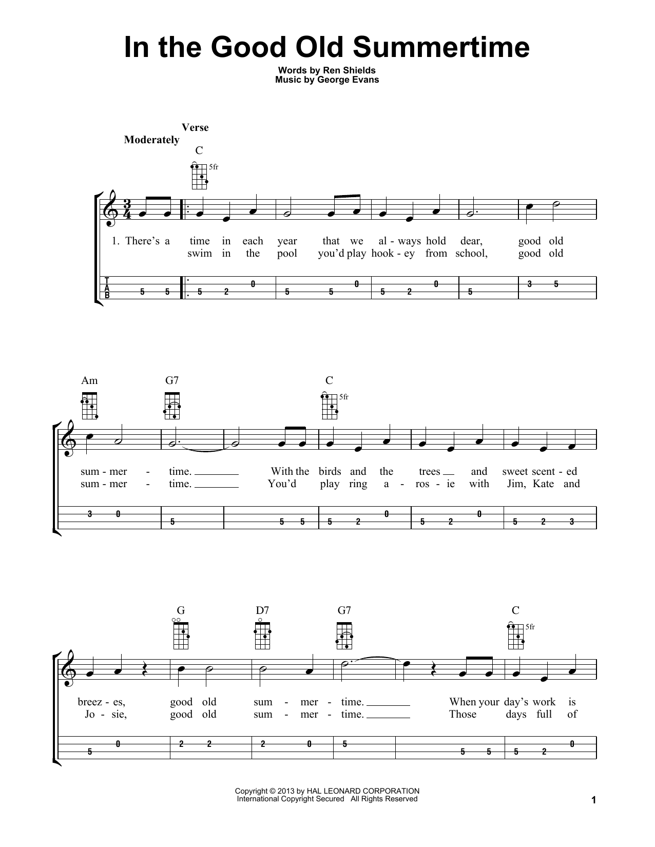 Produktgalerie: Seite 1 von 1 In The Good Old Summertime (arr. Bobby Westfall), Ren Shields and George Evans