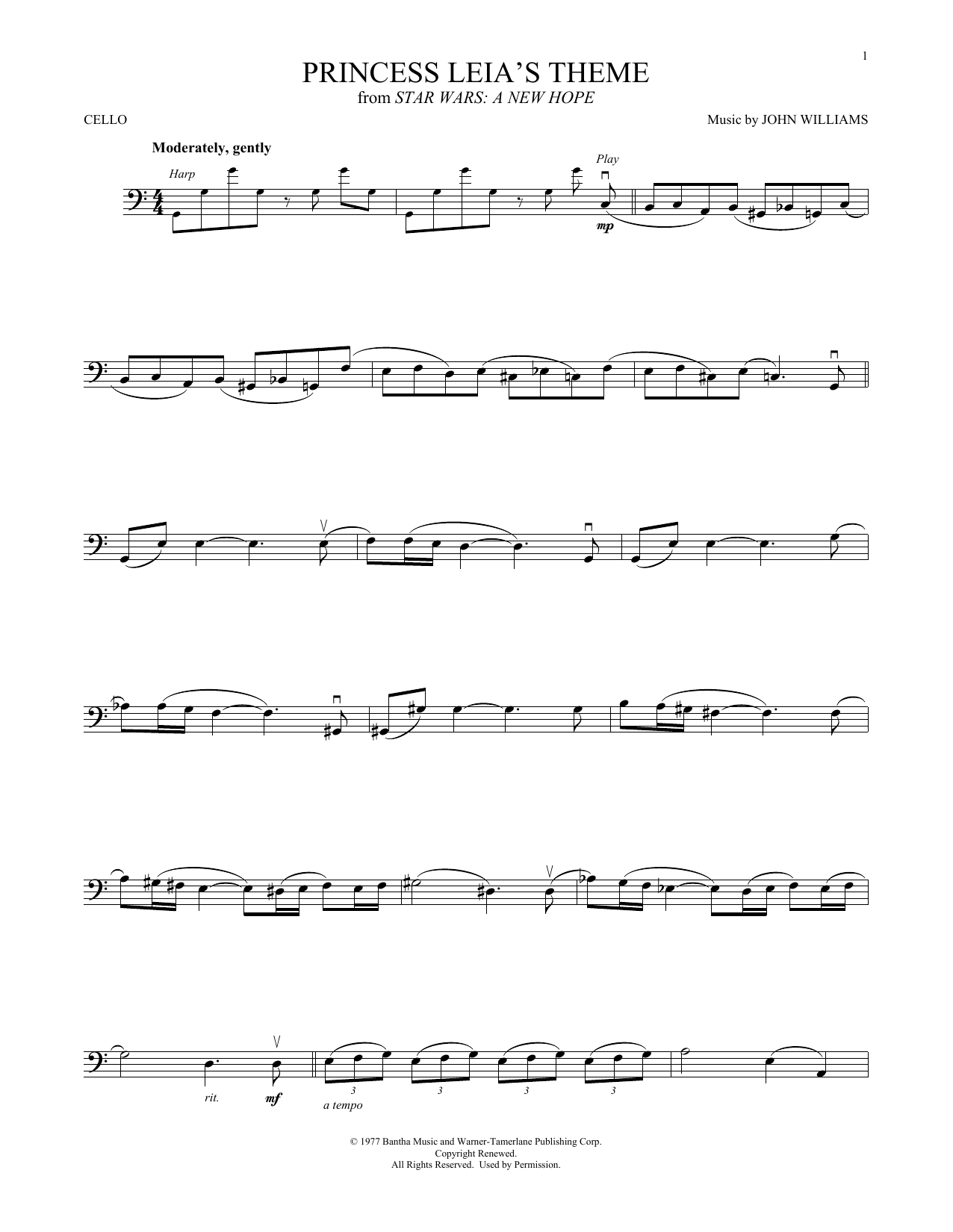 Produktgalerie: Seite 1 von 1 Princess Leia's Theme (from Star Wars: A New Hope), John Williams, Violoncello