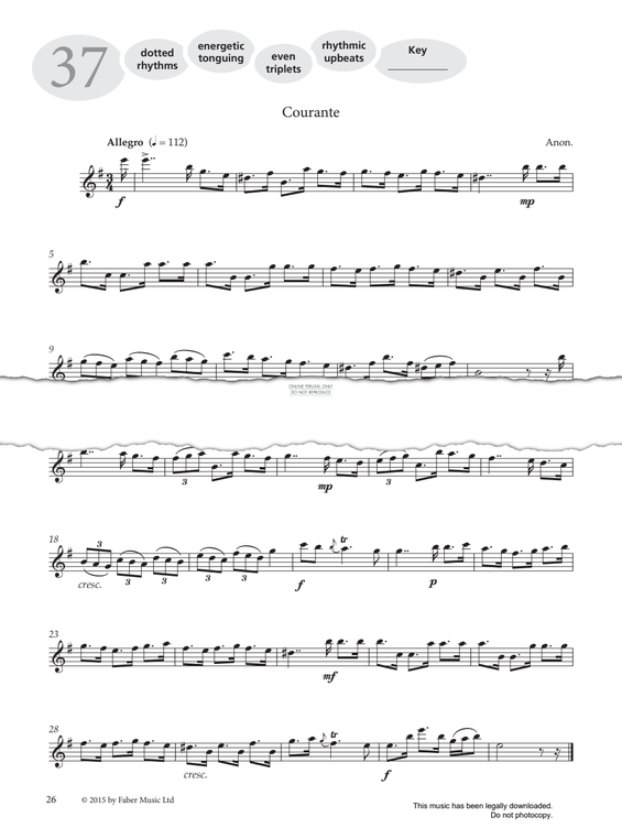 Product gallery: Page 1 of 1 Study No.37 Courante (from 'More Graded Studies For Flute Book One'), Anon