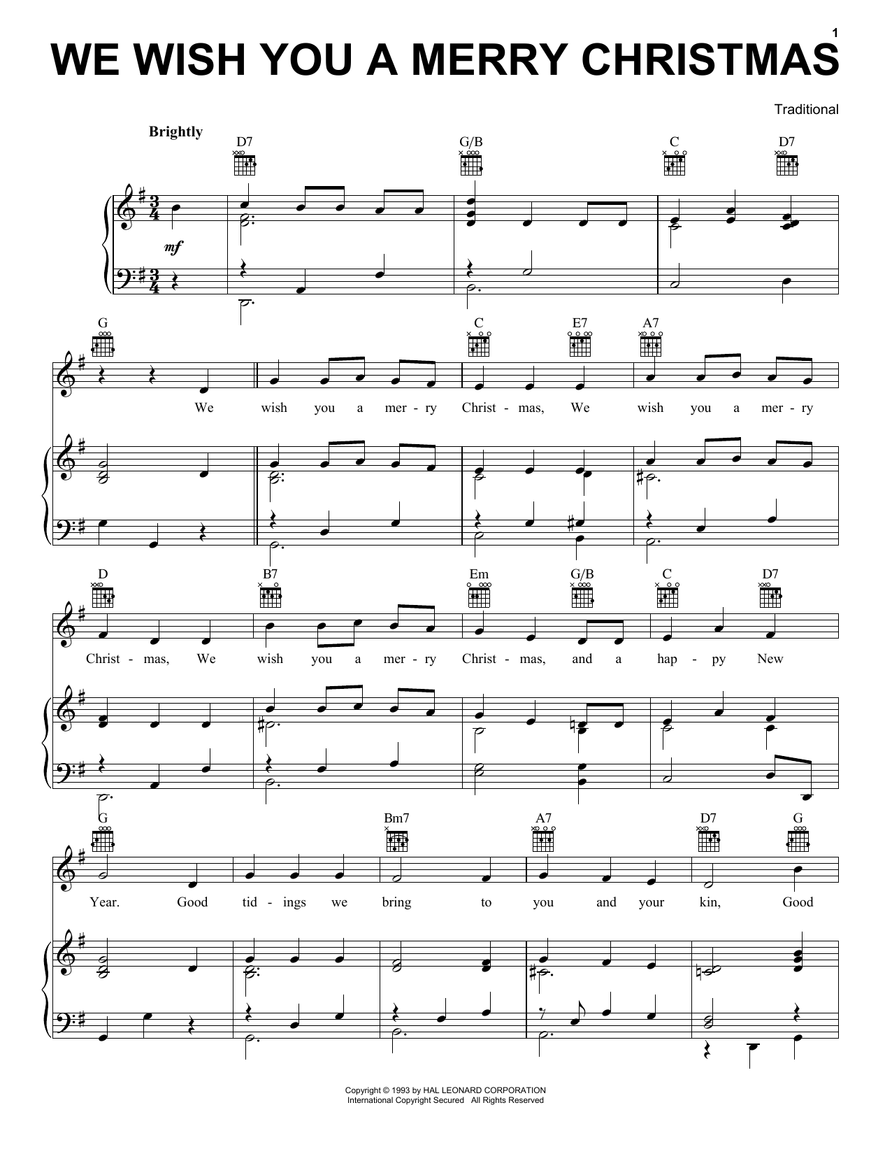 Produktgalerie: Seite 1 von 1 We Wish You A Merry Christmas, Traditional English Folksong, Gesang, Gitarre, Klavier