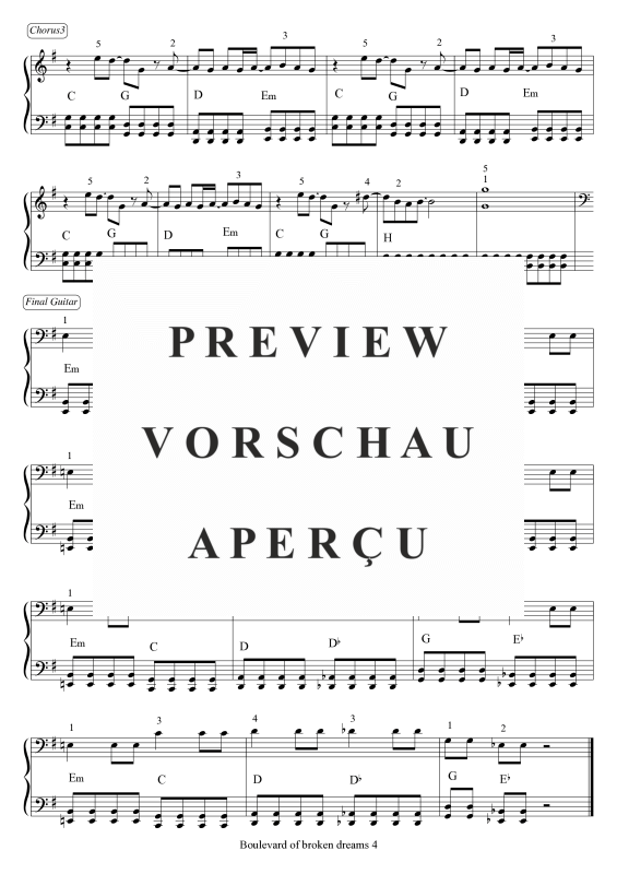 Product gallery: Page 5 of 5 Boulevard of broken dreams, Green Day, Piano Solo