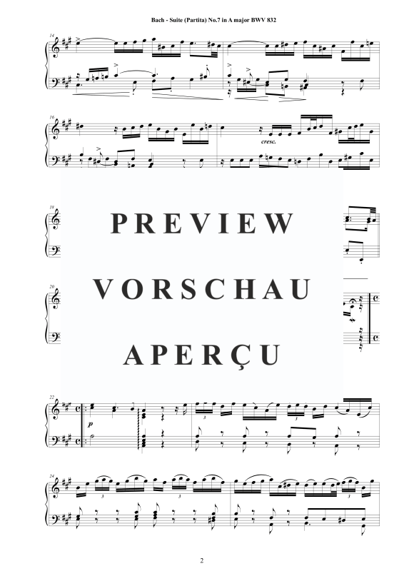 Produktgalerie: Seite 3 von 8 Piano Suite No.7 (Partita) in A-Dur BWV 832, , Klavier Solo