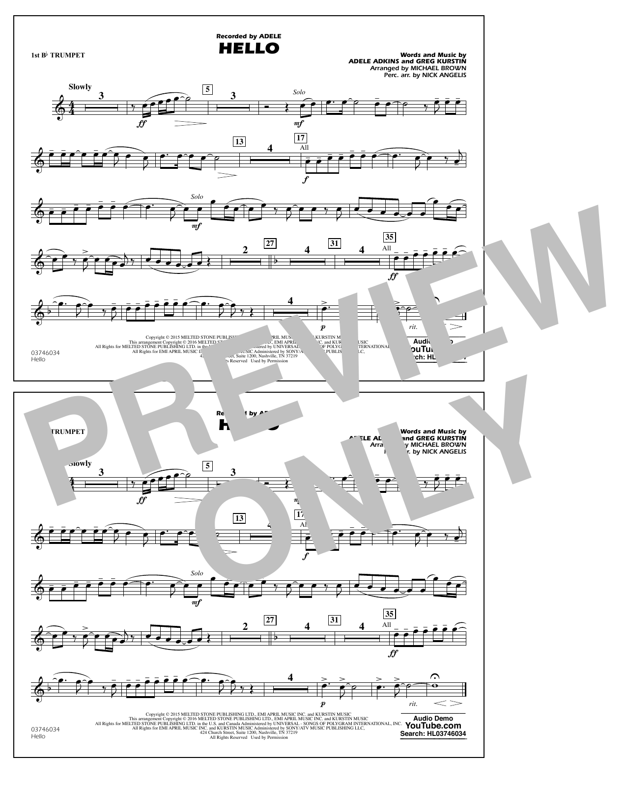 Produktgalerie: Seite 1 von 1 Hello - 1st Bb Trumpet, Adele, Adele Adkins, Nick Angelis, Ensemble