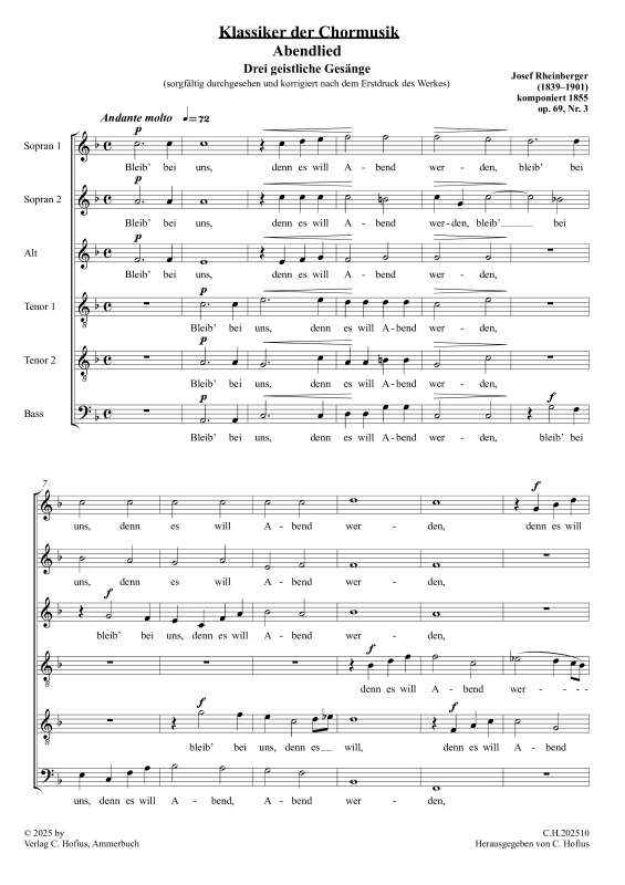 Produktbild zu: Abendlied (Klassiker der Chormusik)Josef Rheinberger