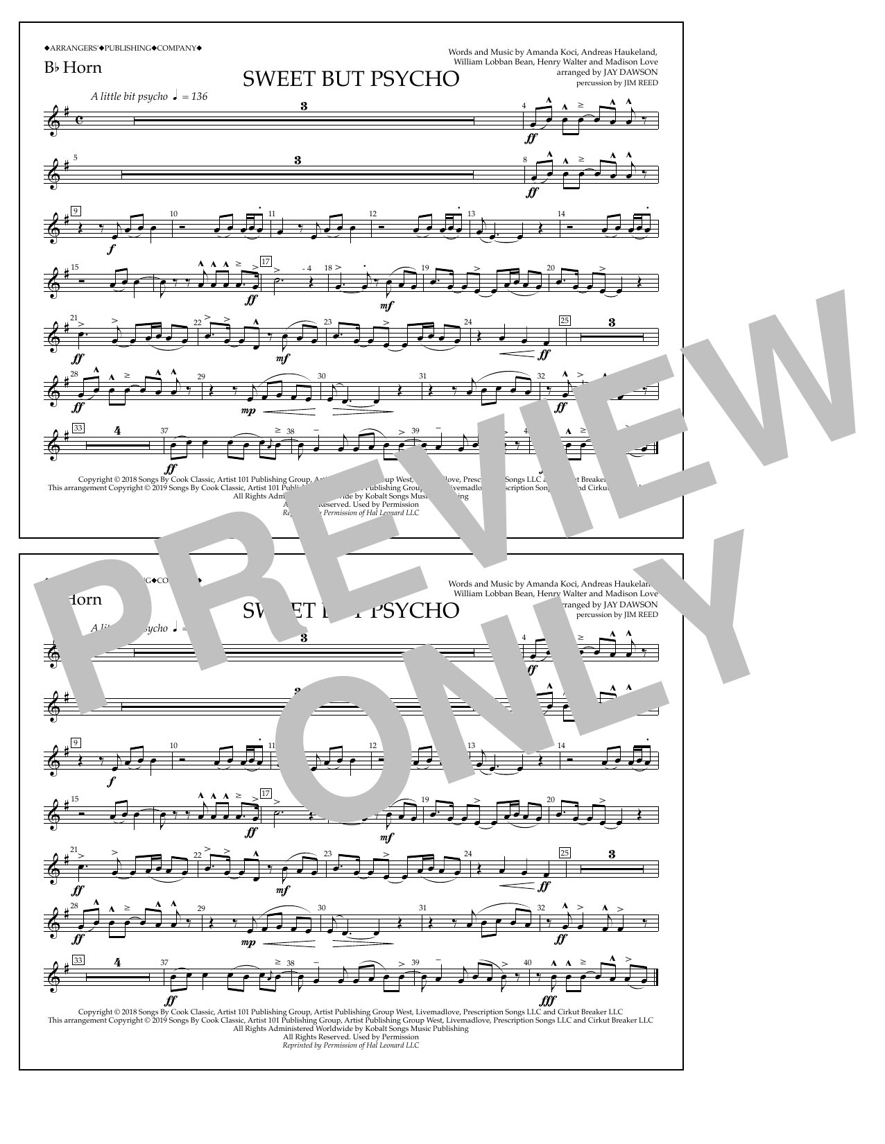 Produktbild zu: Sweet But Psycho (arr. Jay Dawson) - Bb Horn