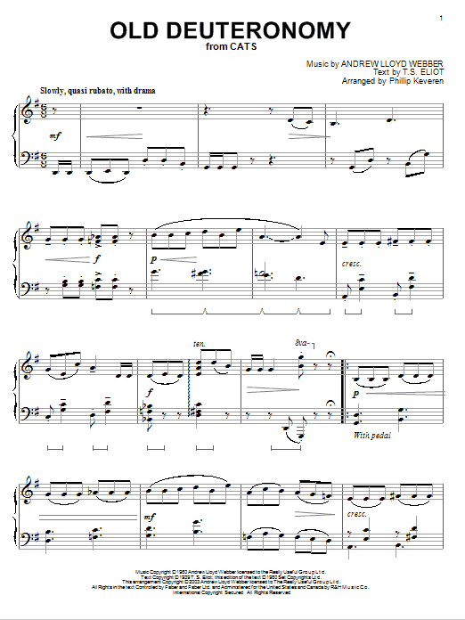 Product gallery: Page 1 of 1 Old Deuteronomy (from Cats) (arr. Phillip Keveren), Andrew Lloyd Webber