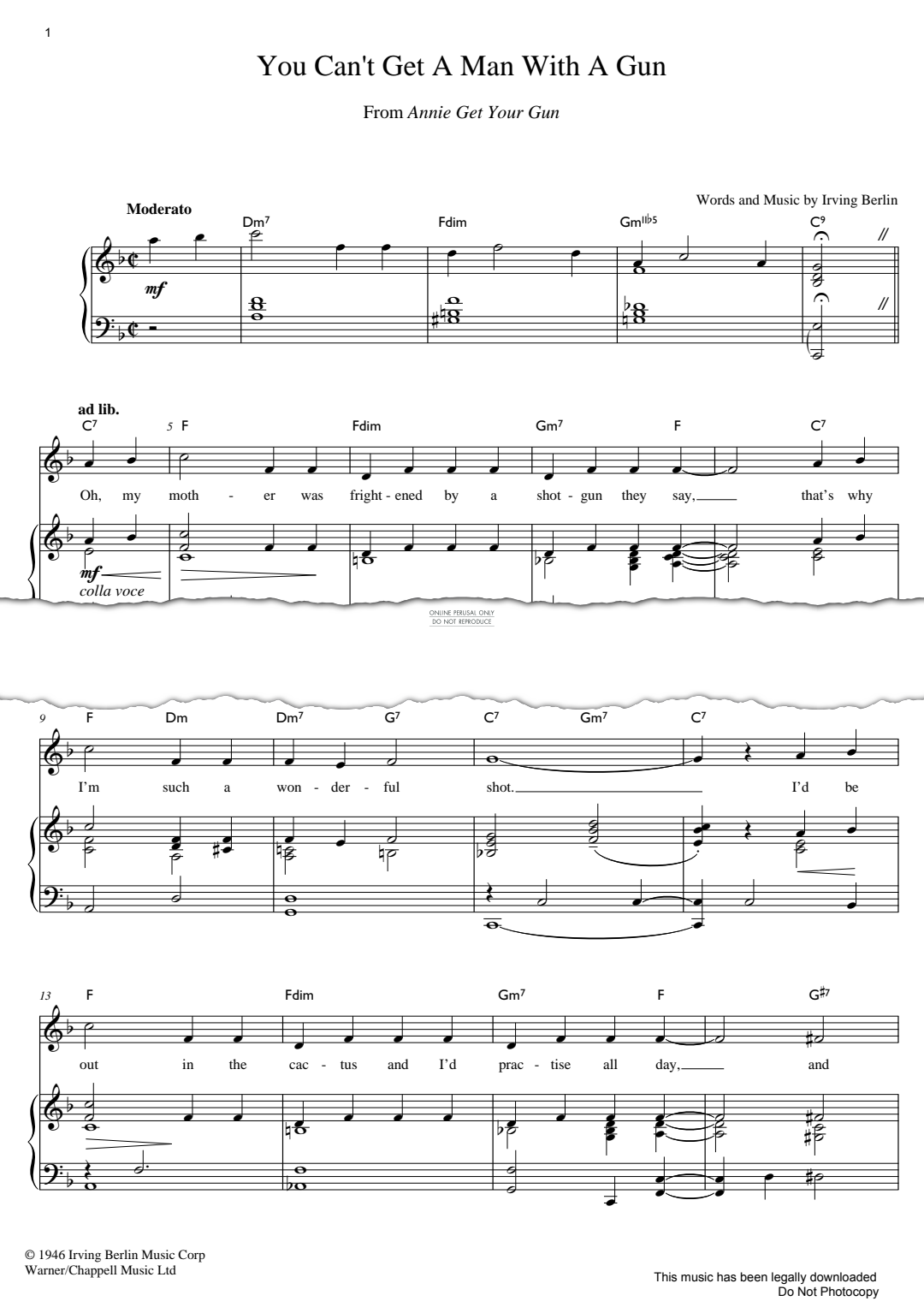 Produktgalerie: Seite 1 von 1 You Can't Get A Man With A Gun, Irving Berlin, Gesang, Klavier
