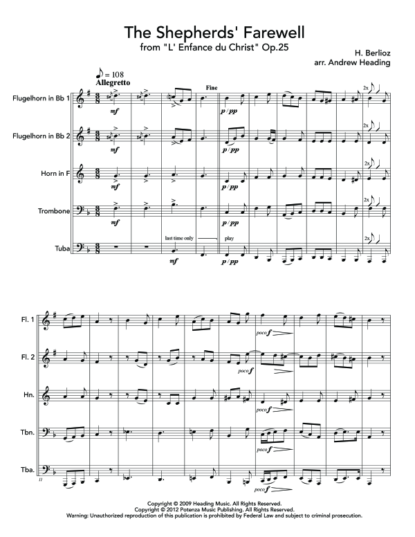 Produktgalerie: Seite 1 von 11 Shepherd´s Farewell, , (Blechbläserquinrtett 2x Flügelhorn, Horn in F, Posaune + Tuba)