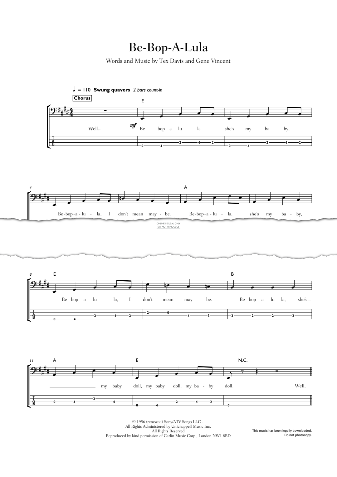 Produktgalerie: Seite 1 von 1 Be-Bop-A-Lula, Gene Vincent, E-Bass