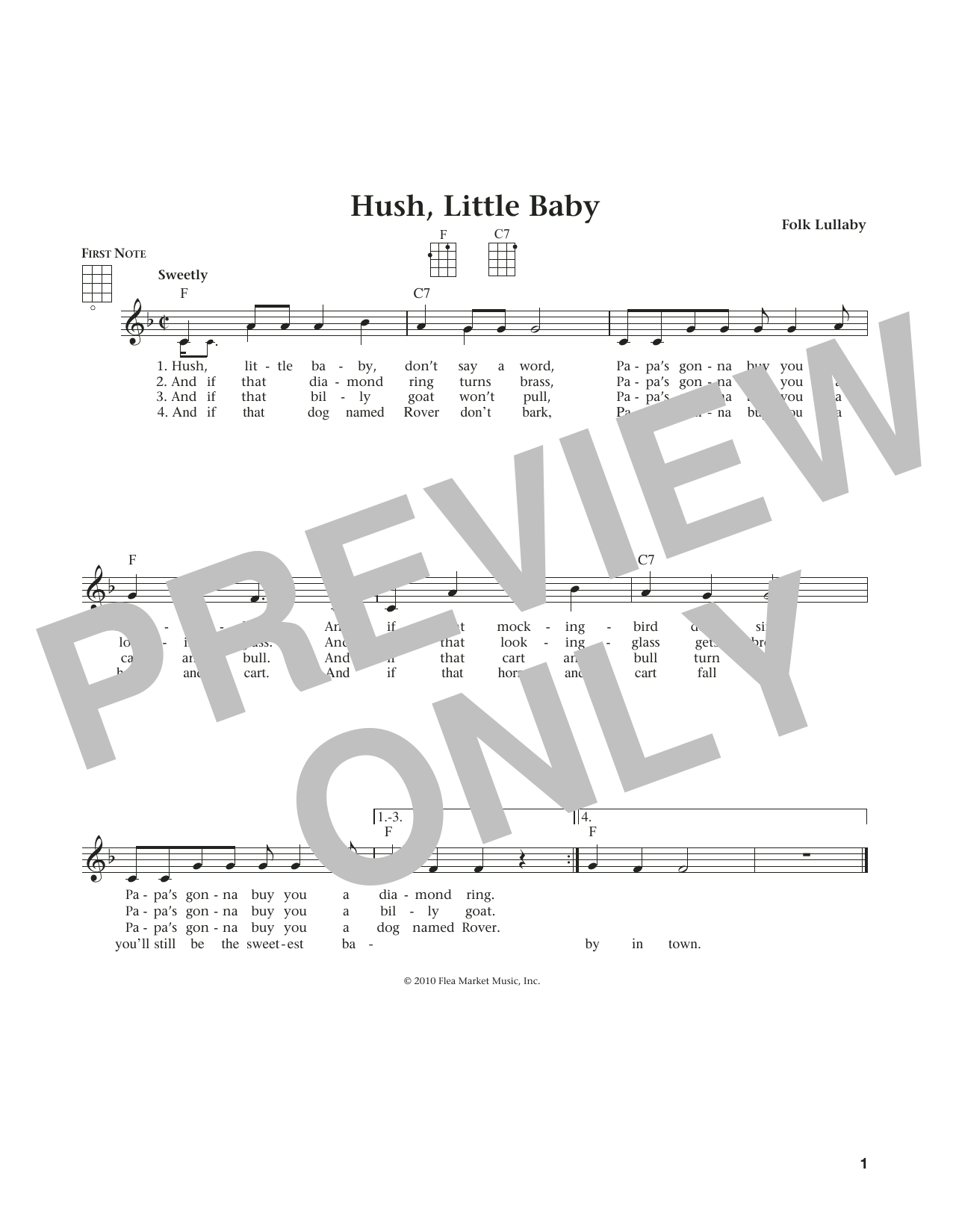 Product gallery: Page 1 of 1 Hush, Little Baby (from The Daily Ukulele) (arr. Liz and Jim Beloff), Carolina Folk Lullaby