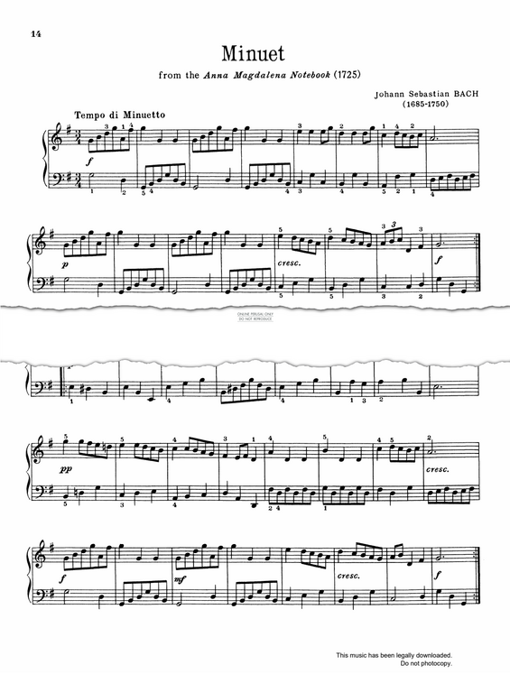Produktgalerie: Seite 1 von 1 Minuet (from Anna Magdalena Notebook of 1725), Johann Sebastian Bach, Klavier