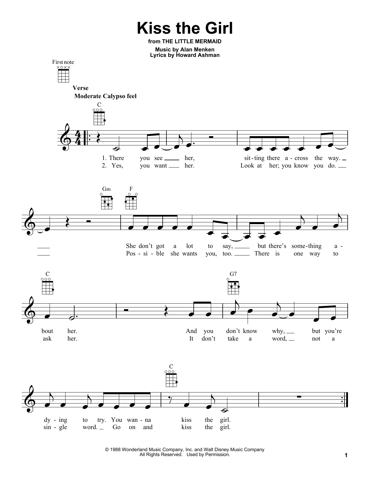 Product gallery: Page 1 of 1 Kiss The Girl (from The Little Mermaid), Alan Menken & Howard Ashman