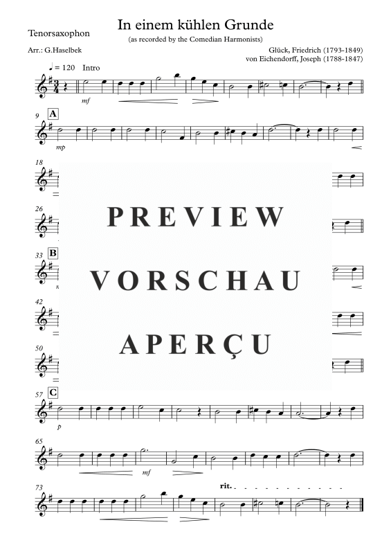 Product gallery: Page 8 of 9 In einem kühlen Grunde, Comedian Harmonists, (Saxophone Quartet AATB)