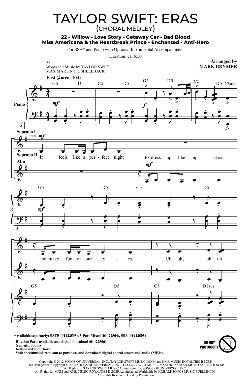 Produktgalerie: Seite 1 von 1 Taylor Swift: Eras (Choral Medley) (arr. Mark Brymer), Taylor Swift, Chor