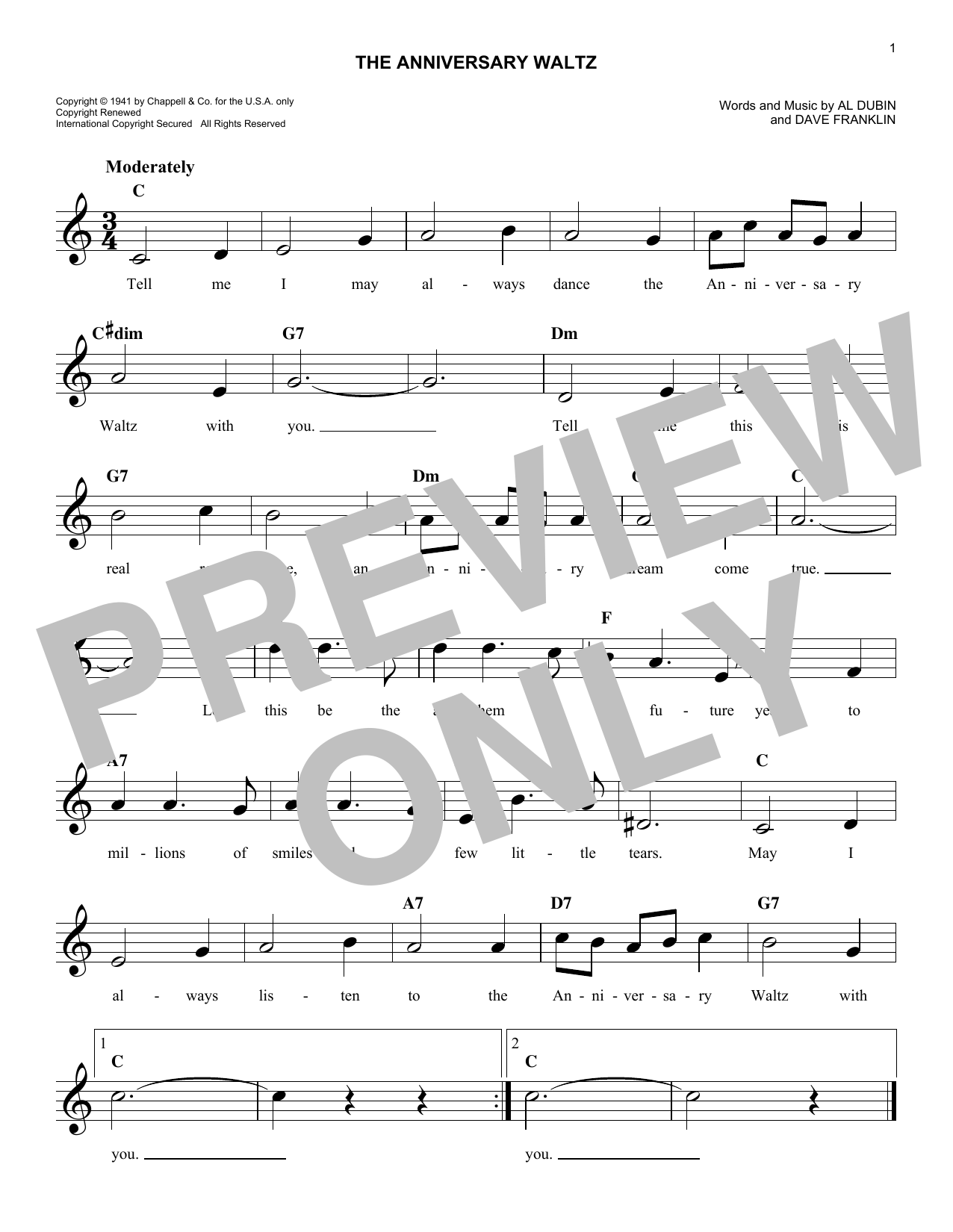 Product gallery: Page 1 of 1 The Anniversary Waltz, Al Dubin