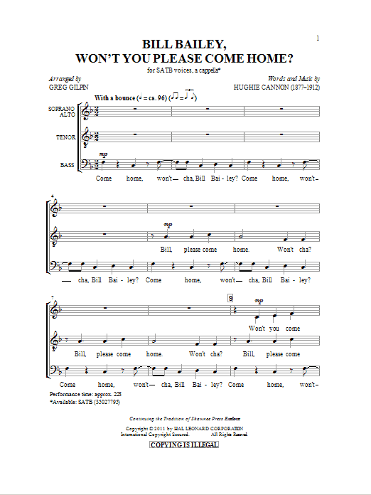Produktbild zu: Bill Bailey, Won't You Please Come Home (arr. Greg Gilpin)