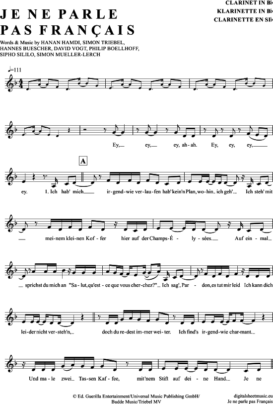 Product gallery: Page 1 of 5 Je Ne Parle Pas Francais , Namika, Clarinet in B-flat