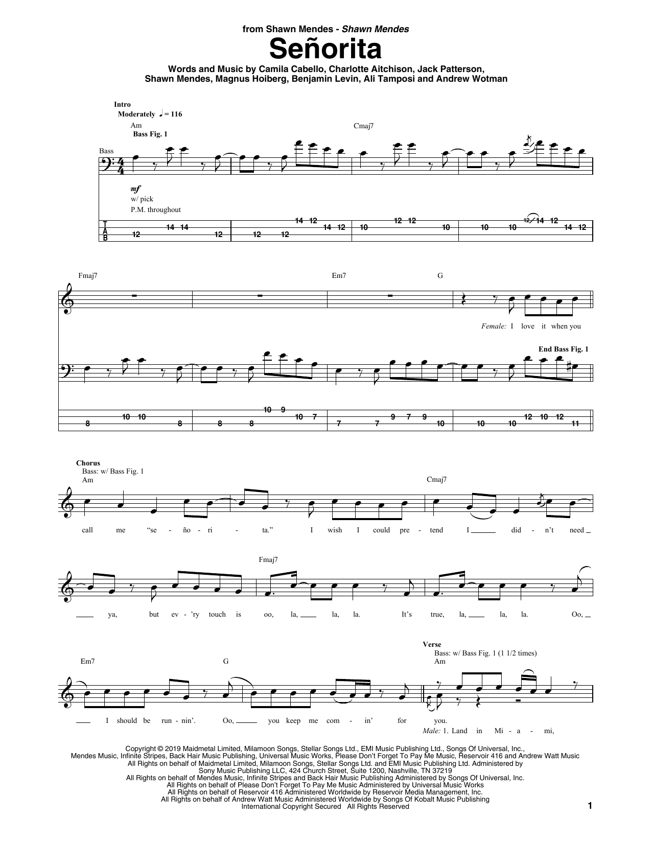 Produktgalerie: Seite 1 von 1 Señorita, Shawn Mendes & Camila Cabello, E-Bass