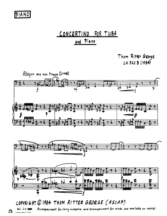 Produktbild zu: Concertino for Tuba and Piano Thom Ritter George