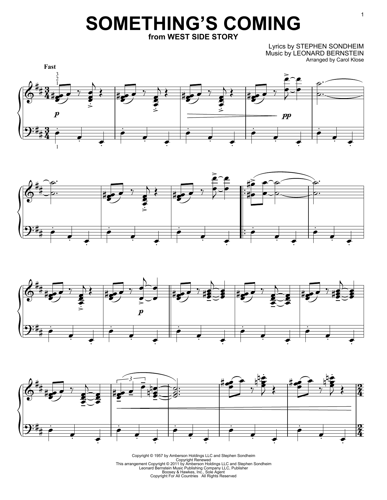 Product picture to: Something's Coming (from West Side Story) (arr. Carol Klose)
