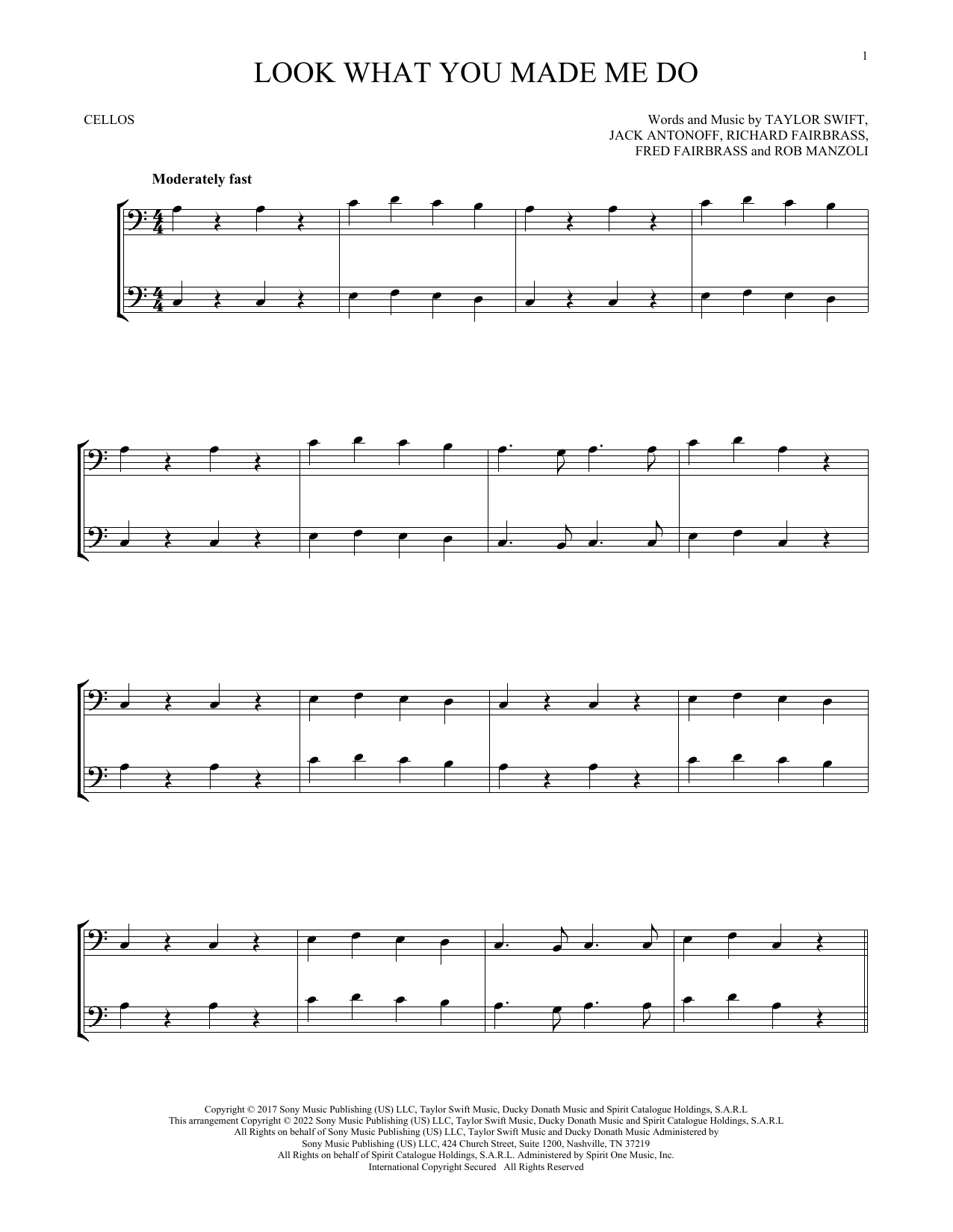 Produktgalerie: Seite 1 von 1 Look What You Made Me Do, Taylor Swift, Violoncello