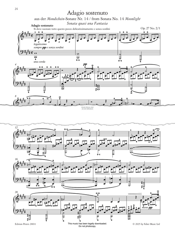 Produktgalerie: Seite 1 von 1 Adagio sostenuto (1st movt from Sonata No. 14 Moonlight, Op. 27, No. 2), Ludwig van Beethoven, Klavier