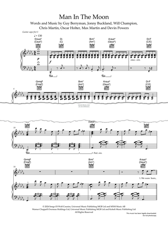 Produktgalerie: Seite 1 von 1 Man In The Moon, Coldplay, Gesang, Gitarre, Klavier