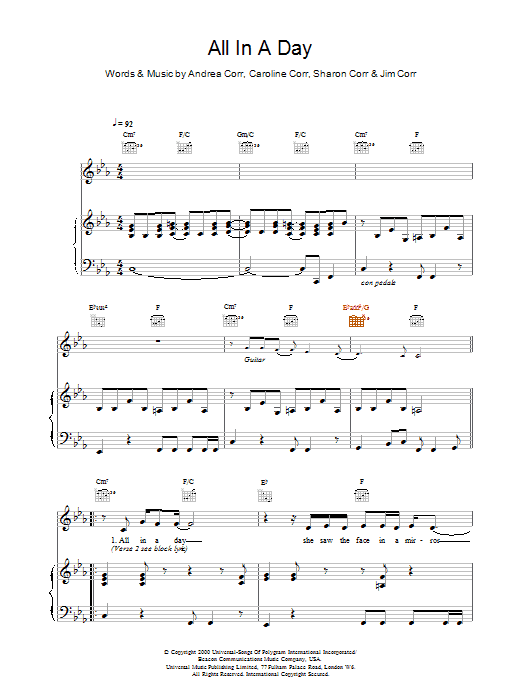 Produktgalerie: Seite 1 von 1 All In A Day, The Corrs, Gesang, Gitarre, Klavier