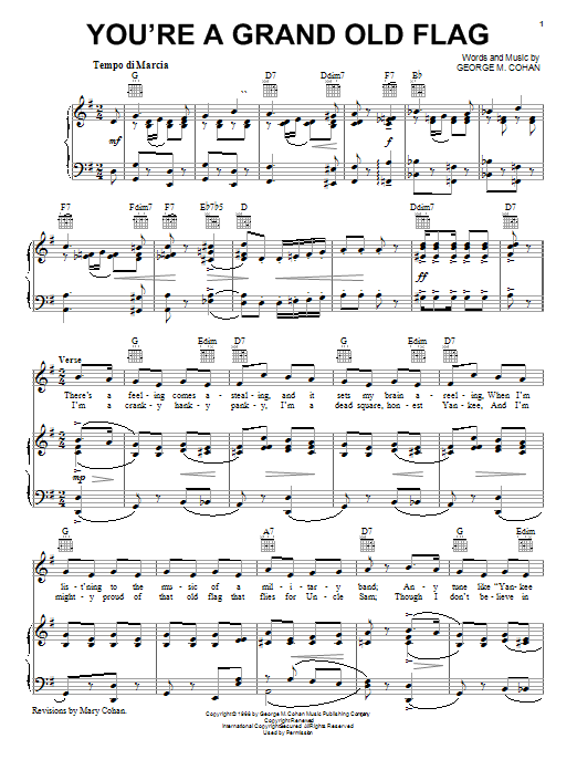 Produktgalerie: Seite 1 von 1 You're A Grand Old Flag, George M. Cohan, Gesang, Gitarre, Klavier