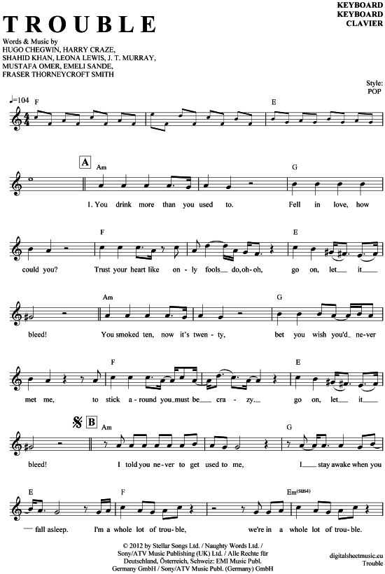 Product gallery: Page 1 of 4 Trouble , Lewis, Leona, (Keyboard)