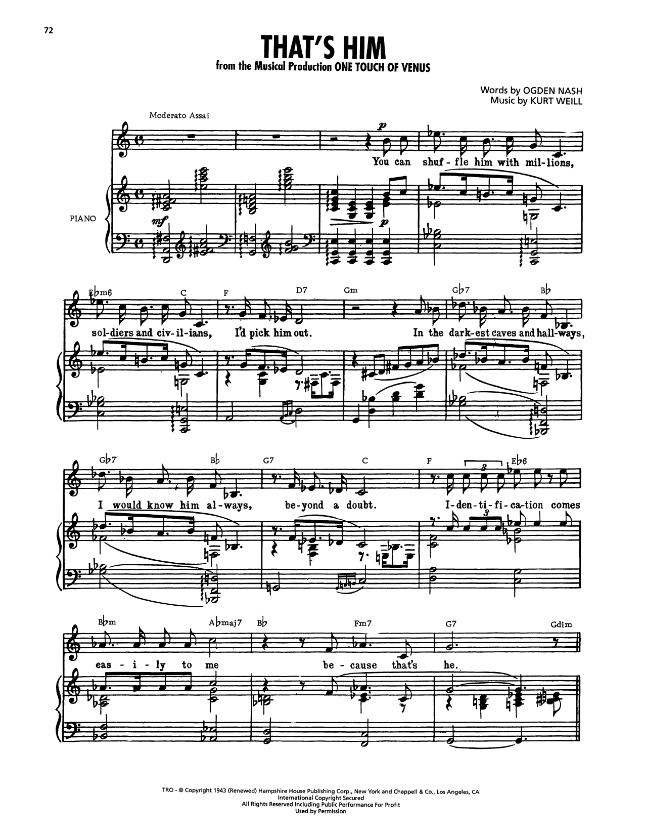 Produktgalerie: Seite 1 von 1 That's Him (from One Touch Of Venus), Ogden Nash, Gesang, Gitarre, Klavier