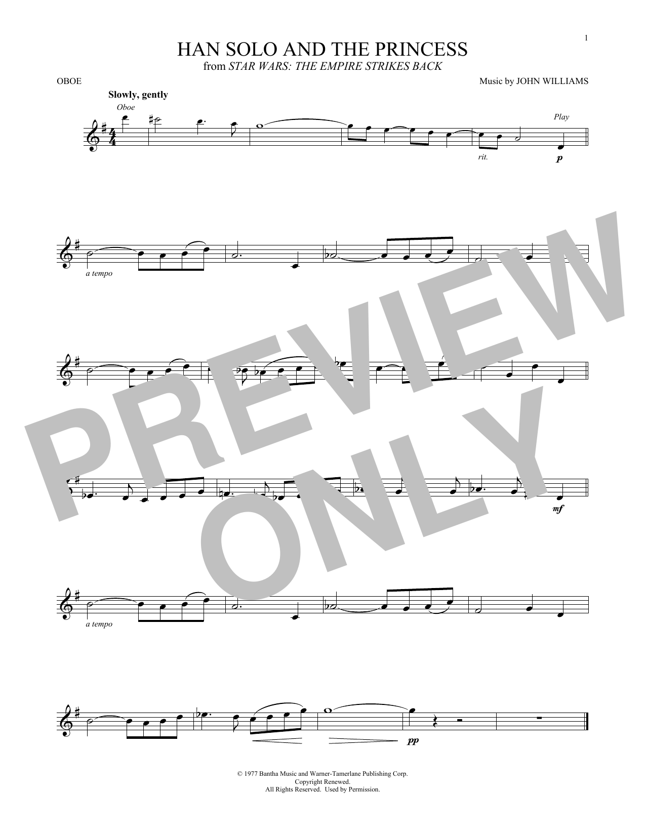 Produktgalerie: Seite 1 von 1 Han Solo And The Princess (from Star Wars: The Empire Strikes Back), John Williams, Oboe