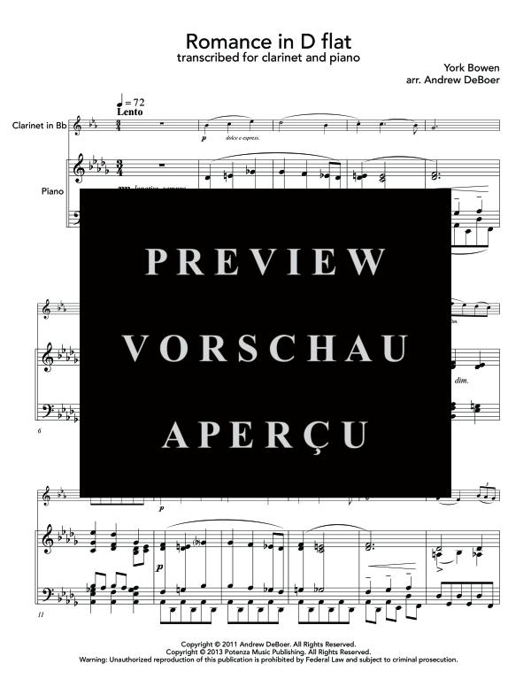 Product gallery: Page 5 of 11 Romance in D-Flat, , (clarinet in Bb and piano)