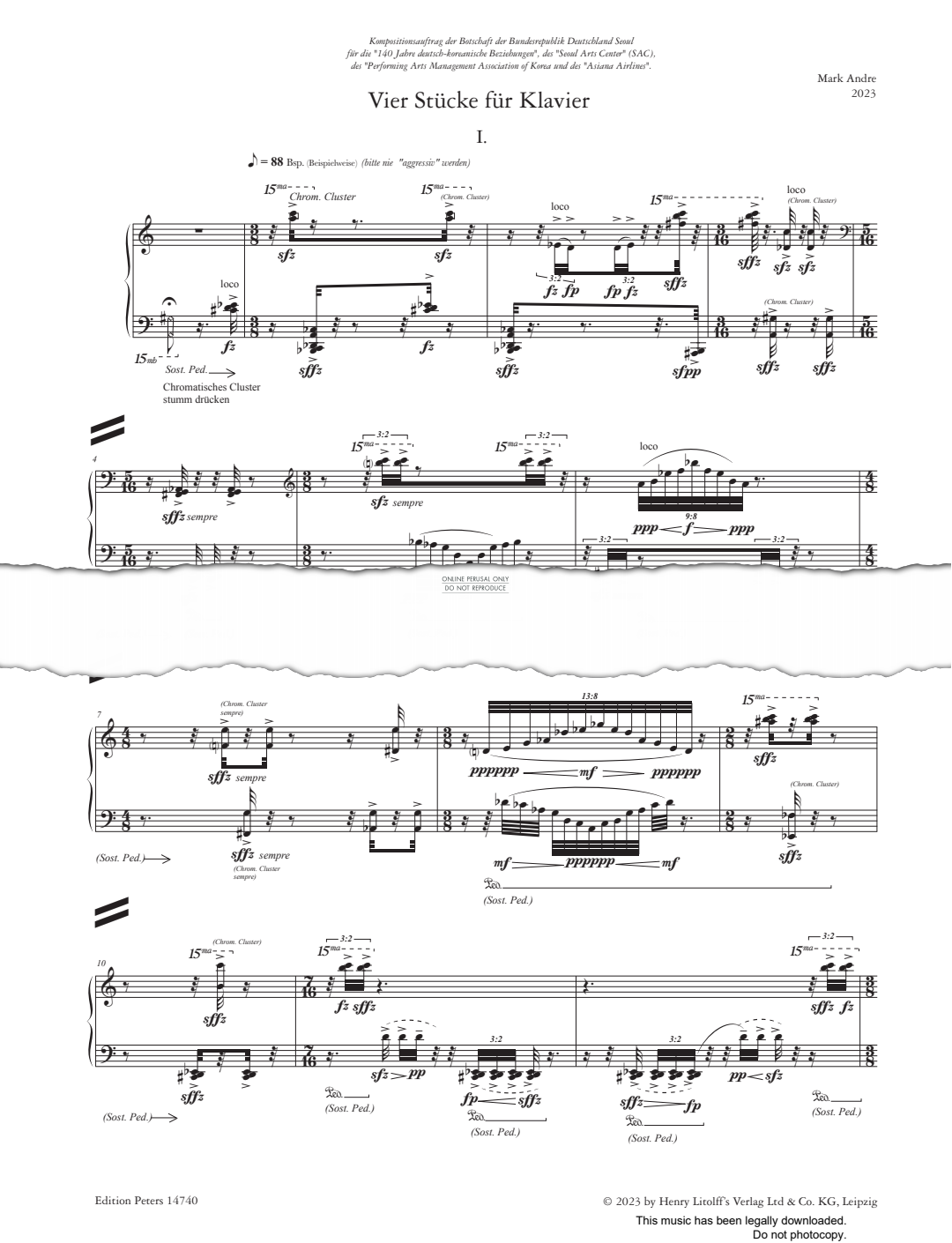 Produktgalerie: Seite 1 von 1 Vier Stücke für Klavier, Mark Andre, Klavier