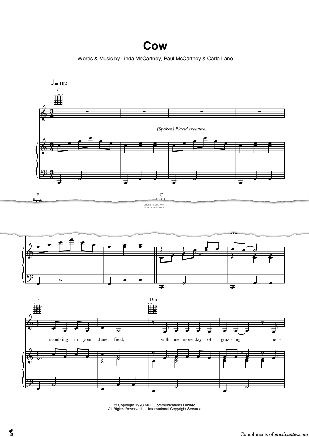 Produktgalerie: Seite 1 von 1 Cow, Linda McCartney, Gesang, Gitarre, Klavier