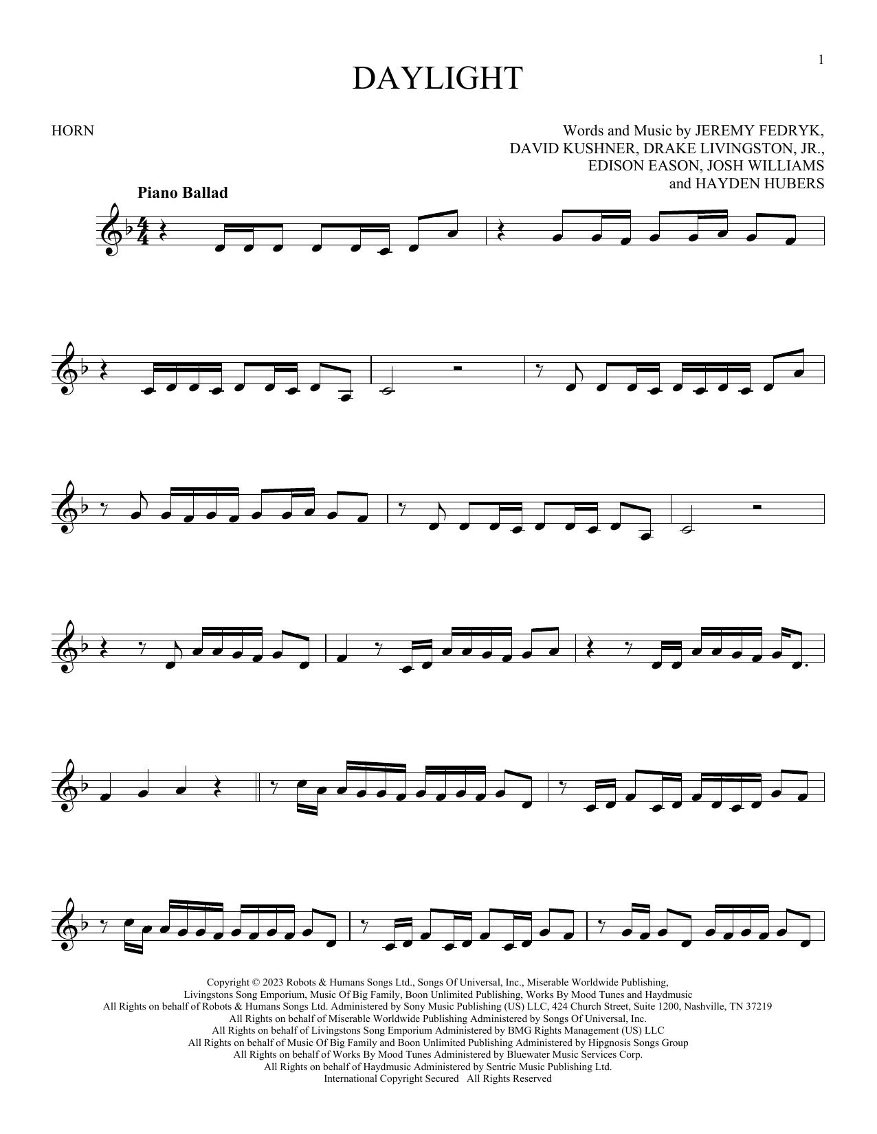 Produktgalerie: Seite 1 von 1 Daylight, David Kushner, Horn