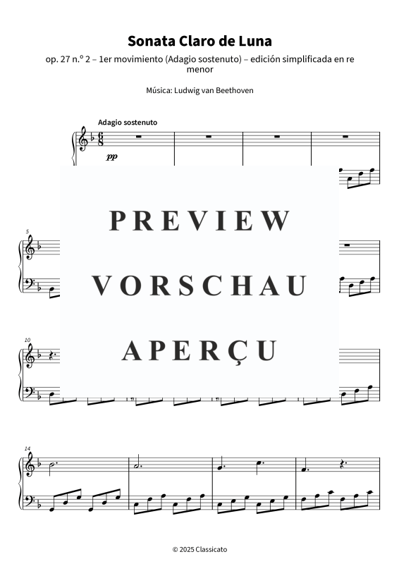 gallery: Sonata Claro de Luna - Edición simplificada para principiantes de piano, , Klavier Solo