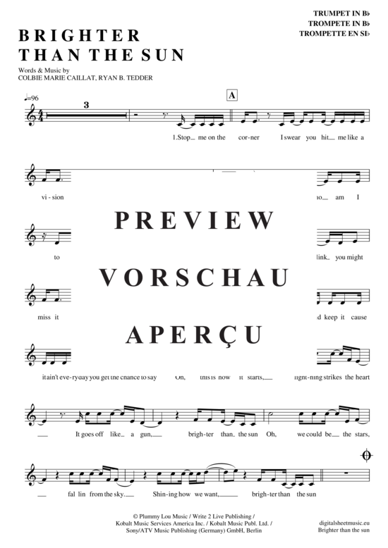 Produktgalerie: Seite 2 von 4 Brighter than the sun , Callait, Colbie, Trompete in B