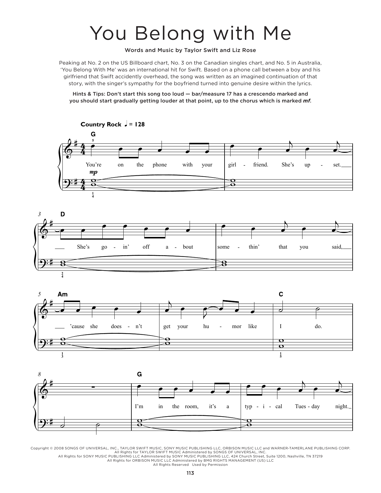 Product picture to:  You Belong With Me - Taylor Swift