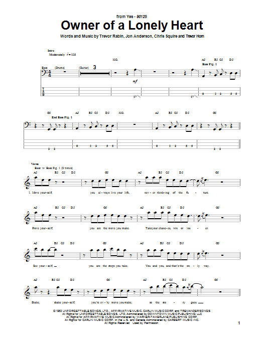 Produktgalerie: Seite 1 von 1 Owner Of A Lonely Heart, Yes, E-Bass