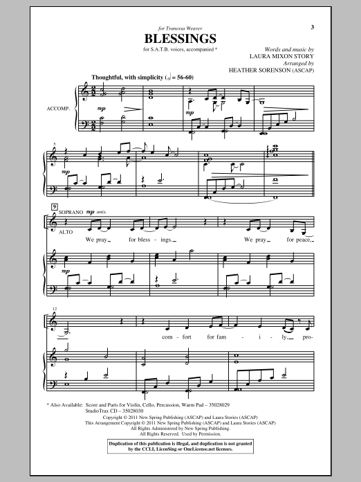 Product picture to: Blessings (arr. Heather Sorenson)