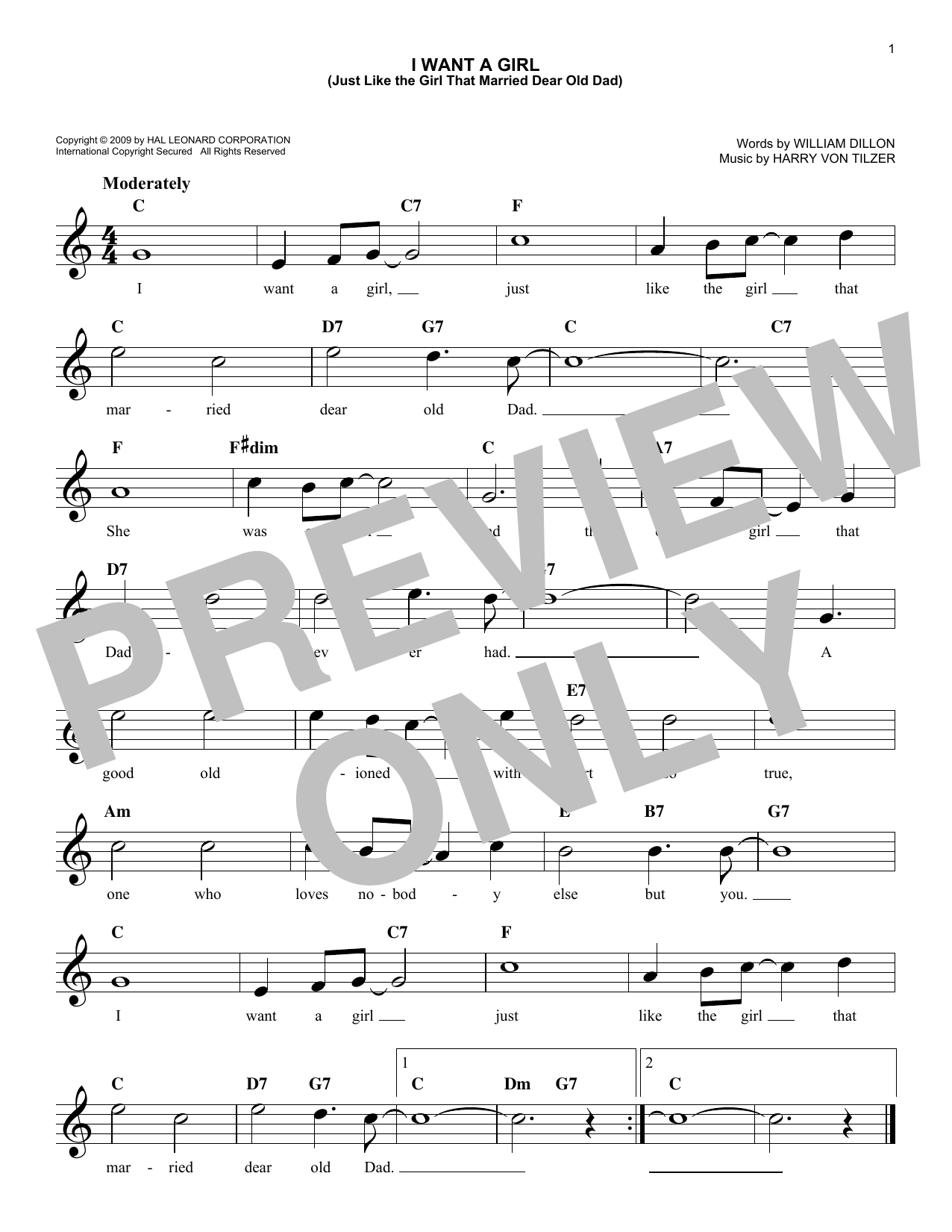 Product gallery: Page 1 of 1 I Want A Girl (Just Like The Girl That Married Dear Old Dad), Harry Von Tilzer