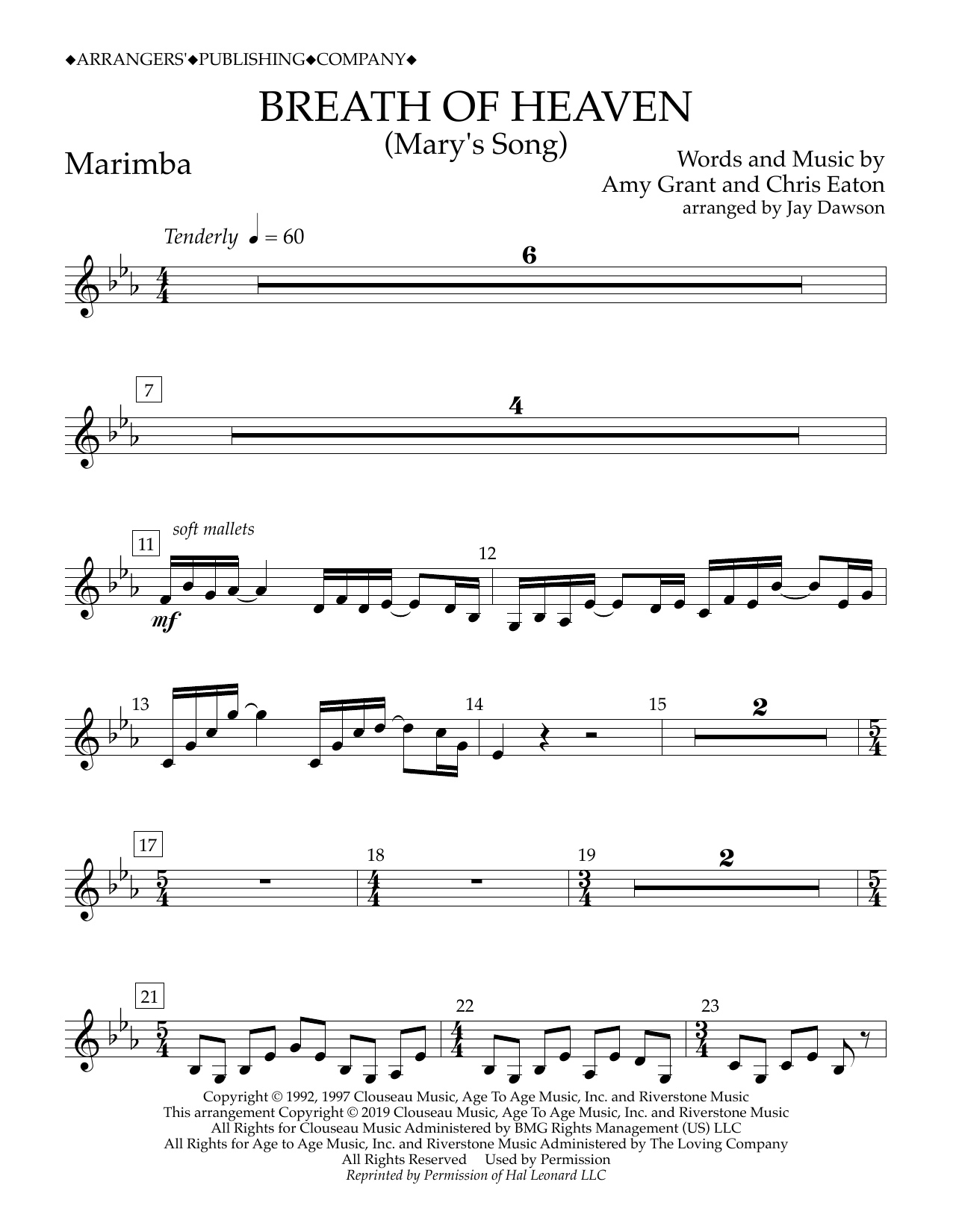 Product gallery: Page 1 of 1 Breath of Heaven (Mary's Song) (arr. Jay Dawson) - Marimba, Amy Grant