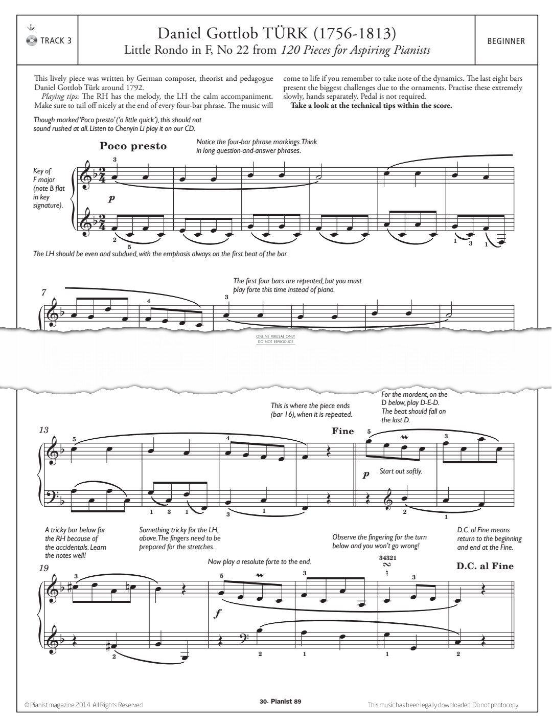 Product gallery: Page 1 of 1 Little Rondo in F, Daniel Gottlob Turk