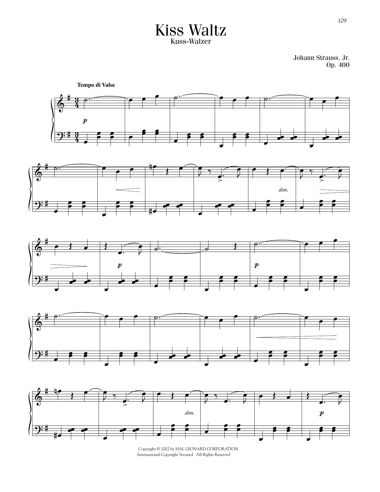 Product gallery: Page 1 of 1 Kiss Waltz, Op. 400, Johann Strauss