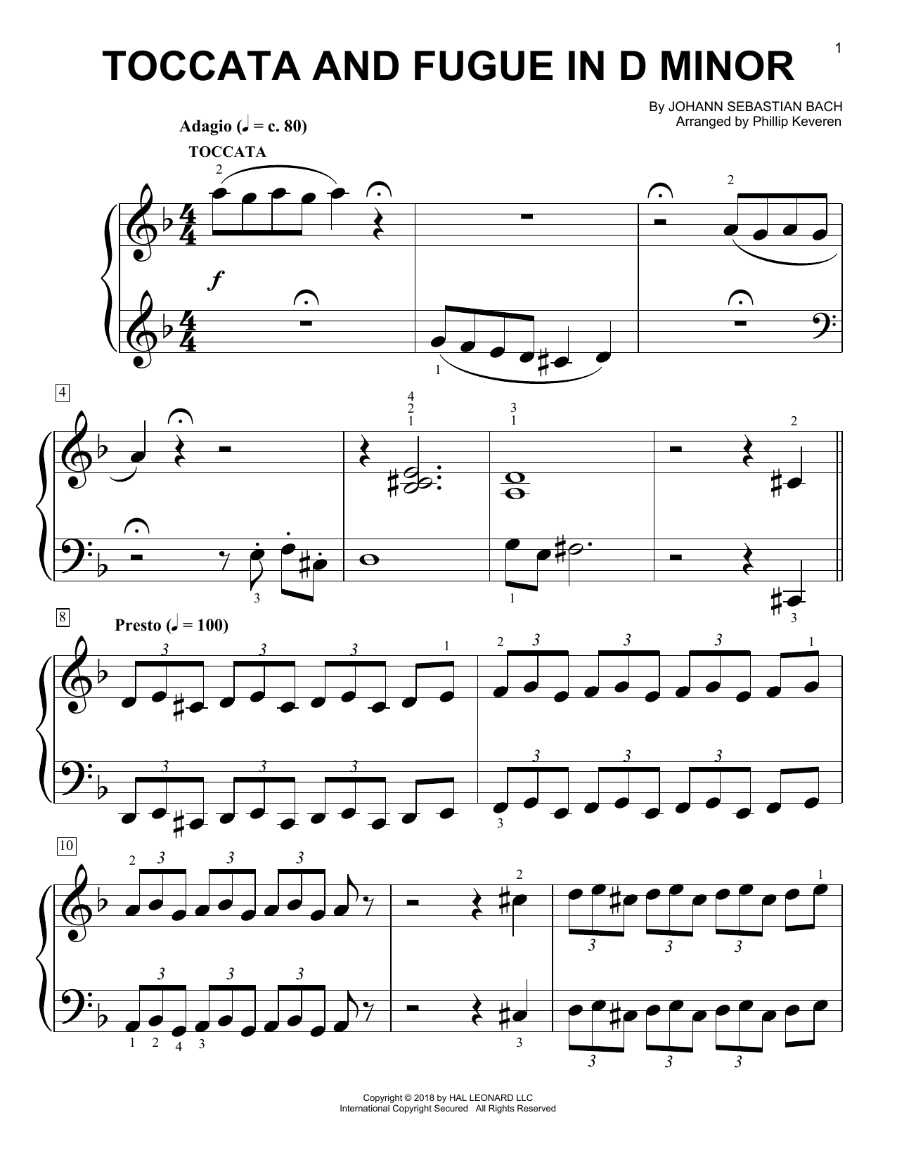 Produktgalerie: Seite 1 von 1 Toccata And Fugue In D Minor (arr. Phillip Keveren), Johann Sebastian Bach, Klavier