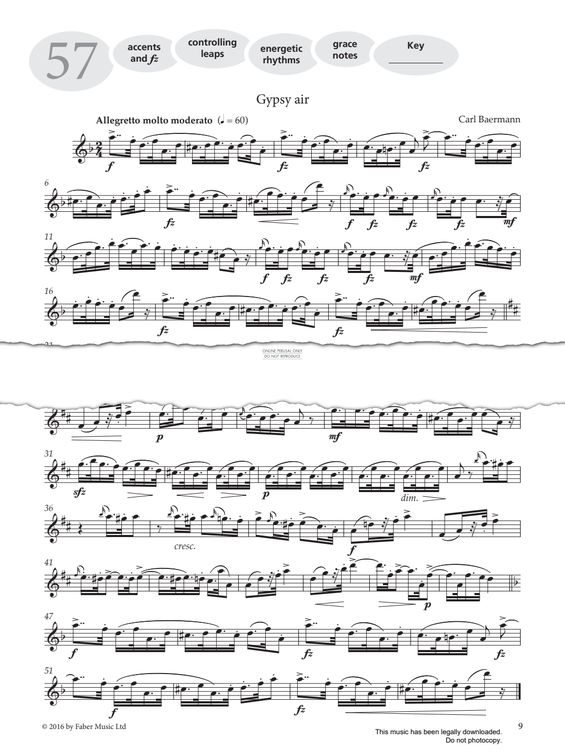 Product gallery: Page 1 of 1 Study No.57 'Gypsy Air' (from 'More Graded Studies For Saxophone Book Two'), Carl Baermann