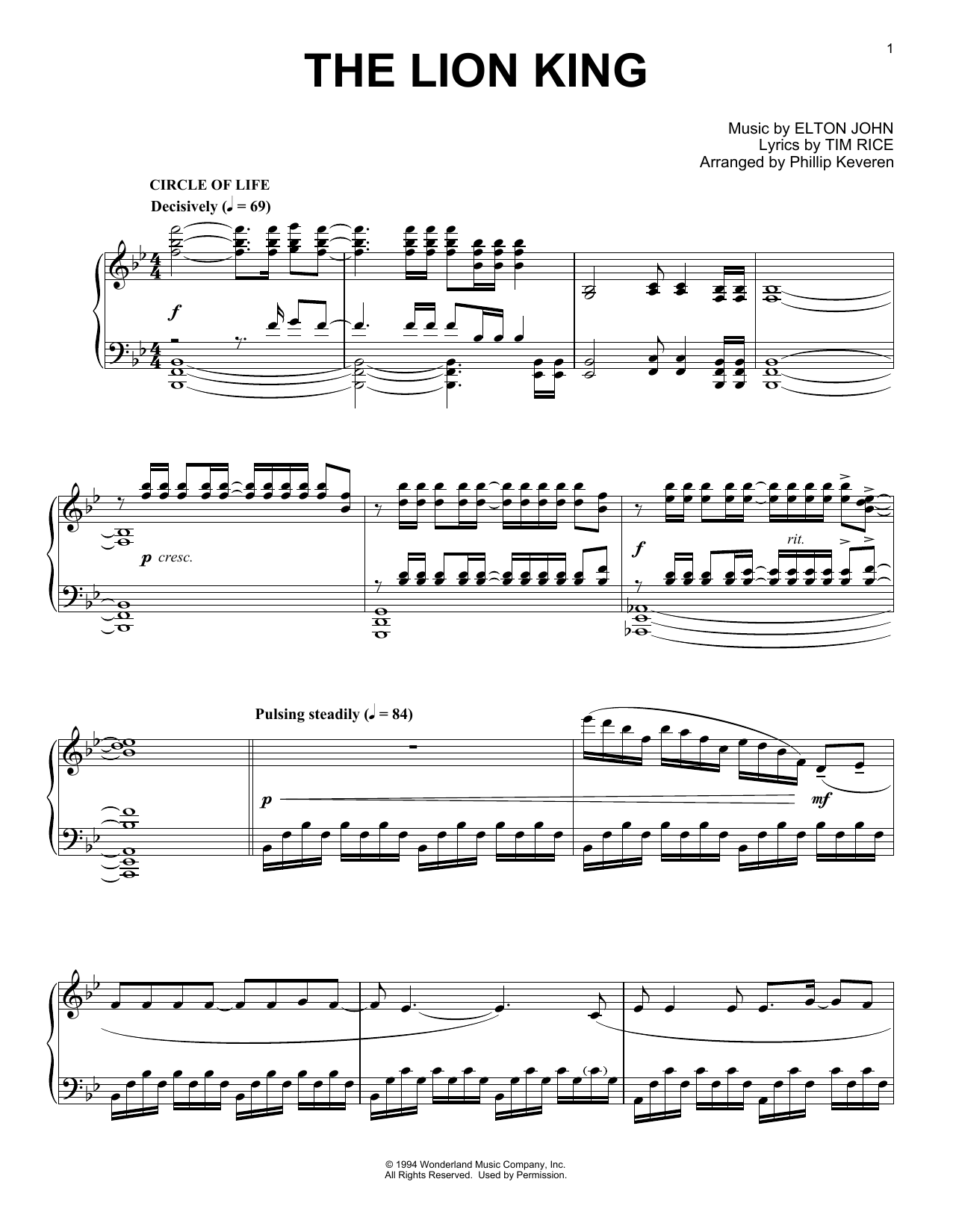 Product picture to: The Lion King Medley (arr. Phillip Keveren)